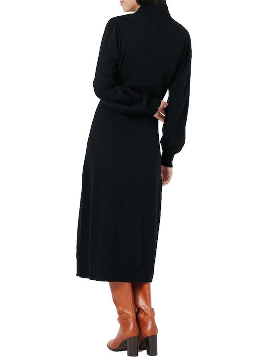 Art Love Midi Dress Knitted Turtleneck Black