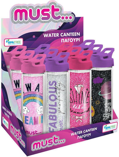 Must Team Kunststoff Kinder Trinkflasche mit Stroh Shine Like a Diamond 450ml