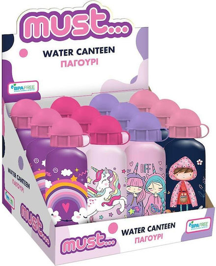 Must Team Kids Water Bottle from Aluminium Unicorns with Straw Blue 500ml
