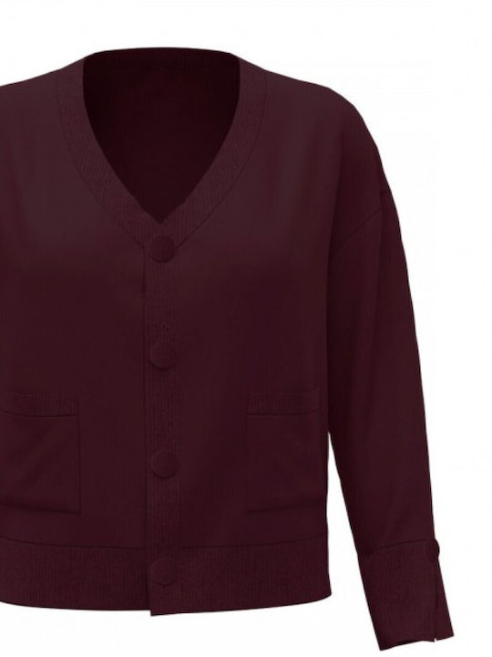 Marina V Short Women's Cardigan with Buttons Bordeaux