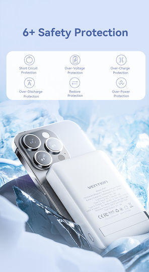 Vention FHTW0 MagSafe Power Bank 10000mAh 22.5W με Θύρα USB-A και Θύρα USB-C Power Delivery Λευκό