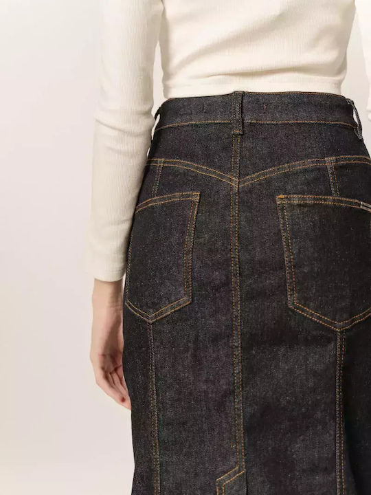 Denim Pencil High-waisted Midi Skirt Blue
