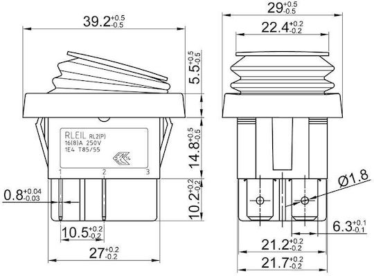 Soken Διακόπτης Rocker 6P DP3T 16A/250VAC