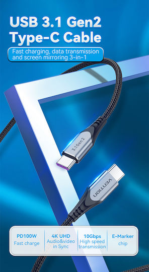 Vention Cablu USB 3.1 USB-C Masculin - USB-C 100W PD Gri 0.5m TAHHD