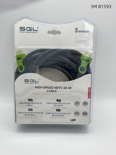 SGL HDMI 1.4 High Speed 1080p 120Hz Braided Cable HDMI male - HDMI male 5m Μαύρο
