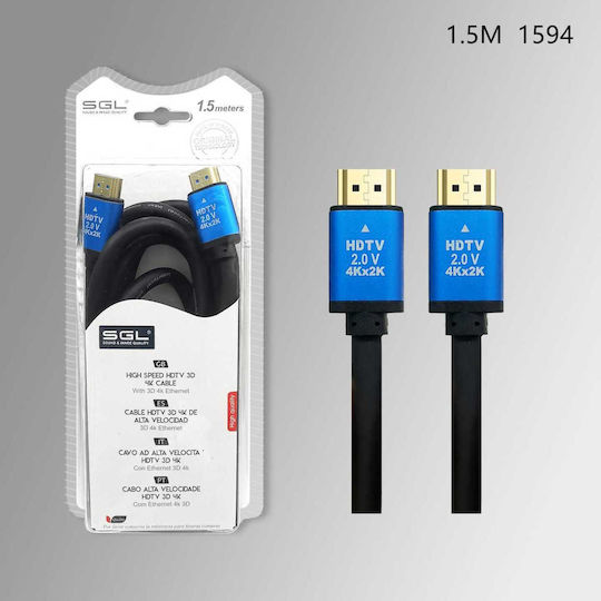 SGL HDMI 2.0 Premium High Speed 4K 60Hz HDR Cable HDMI Male - HDMI Male 1.5m Black