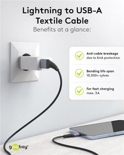 Goobay Плетена USB-A към Lightning кабел Сив 1м (49268)
