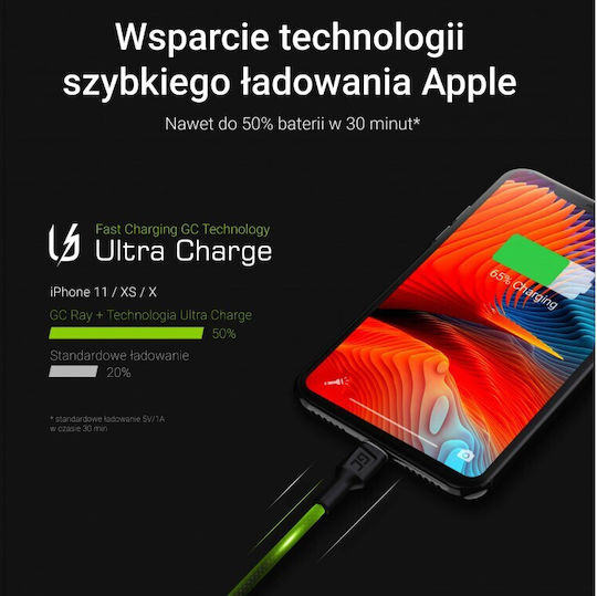 Green Cell USB-A to Lightning Cable Μαύρο 2m (KABGCSET06)