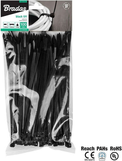 Bradas Plastic Cable Ties 300mmx4.8mm In Black Colour 100 Pieces