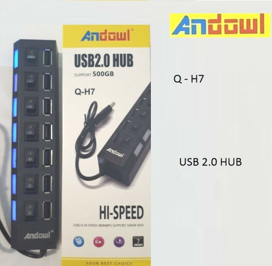 Andowl Qh7 Хъб 7 USB 2.0 Порта с USB-A Връзка