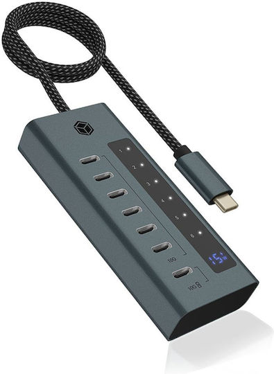 Icy Box USB Хъб 7 Порта USB 3.2 с USB-C Син