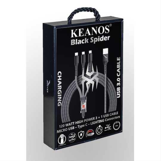 Keanos LED USB to Type-C / micro USB Cable Μαύρο 1.2m