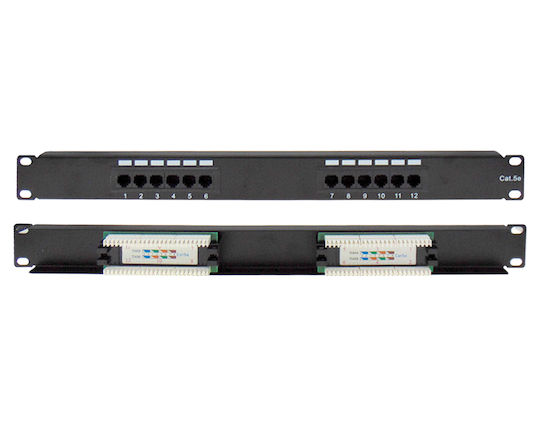Panel Телефонен пач панел за рафт 1U 19" 12 порта cat5e
