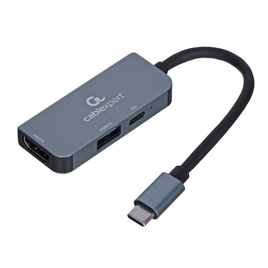 Cablexpert USB-C Docking Station με HDMI 4K PD Ασημί (A-CM-COMBO3-02)