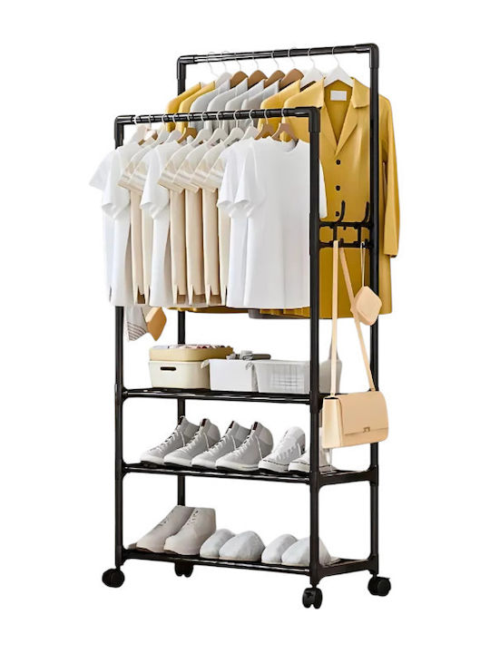 Wheeled Floor Garment Rack made of Metal Black 56x170cm