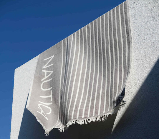 Nef-Nef Homeware Nau Stripe Παρεό Βαμβακερό Γκρι με Κρόσσια 170x90εκ.