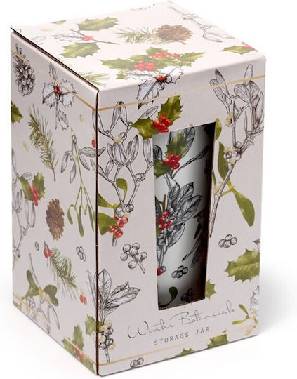 Bamboo Lid Storage Jar Christmas Winter Botanical