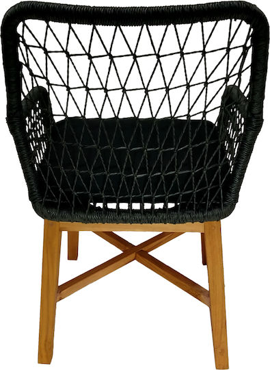 Fotoliu de exterior Lemn Elaiza Natural-black Shade cu pernă 58x60x90cm