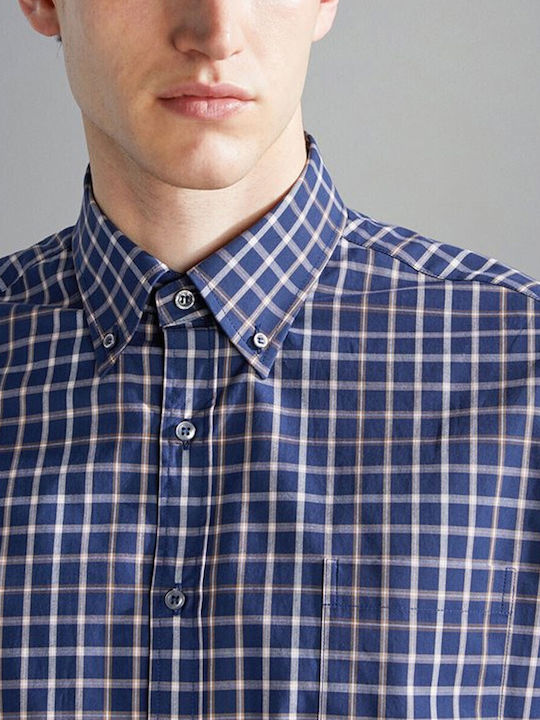 Long-sleeved Cotton Shirt Checked Blue
