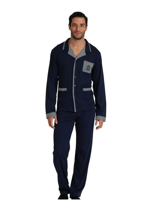 Lydia Creations Men's Winter Cotton Pajamas Set Navy