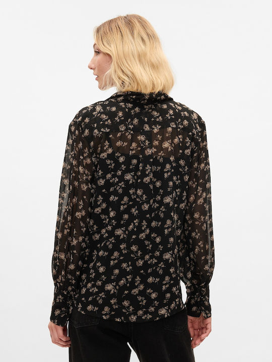 GAP Women's Floral Long Sleeve Shirt Black