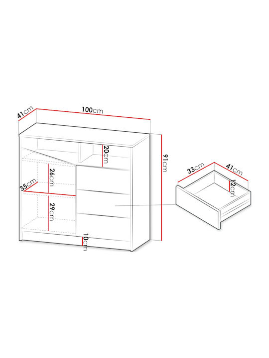 Aston Iv Wooden Chest of Drawers Gkri Anoixto-fusiko 100x41x91cm