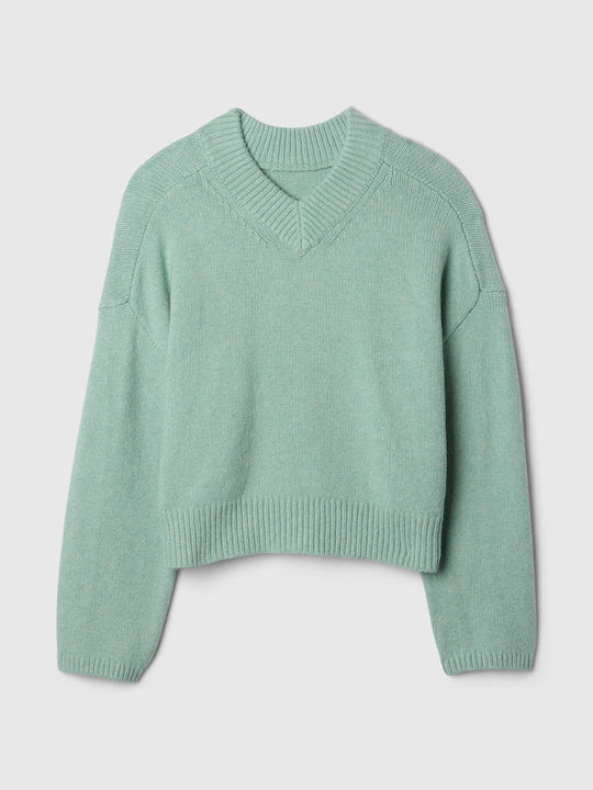 Women's Long Sleeve Sweater Cotton with V Neckline Mint Green