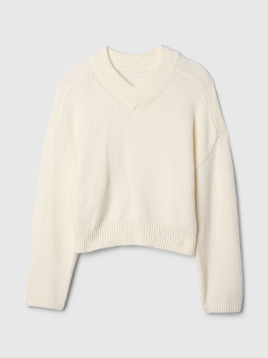 GAP Women's Long Sleeve Sweater Cotton with V Neckline Ivory Frost Beige