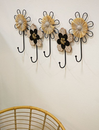 Mauro F Metal Wall Hanger With 5 Hooks Black 61x30.5x5.5cm