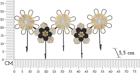 Mauro F Metal Wall Hanger With 5 Hooks Black 61x30.5x5.5cm