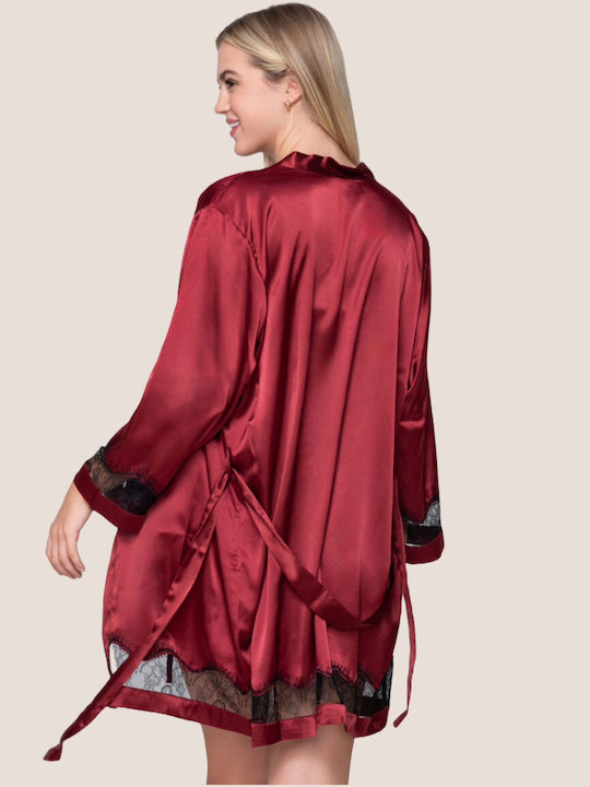 Luna Winter Women's Satin Robe Bordeaux, Black