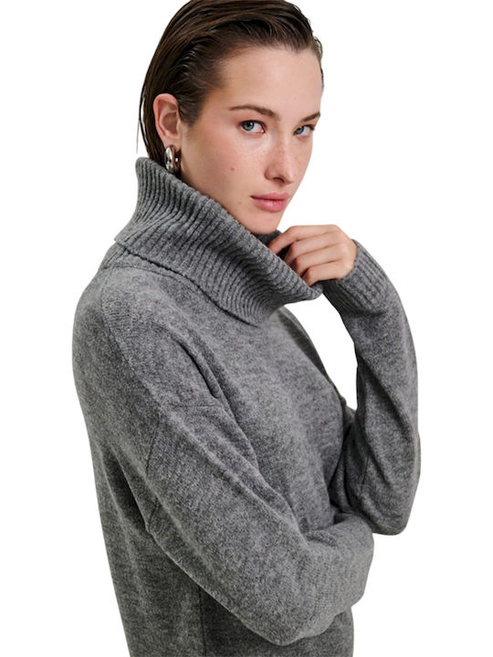 Midi Dress Knitted Turtleneck Grey