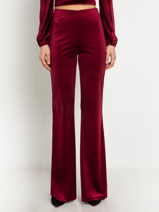 Toi&Moi Women's Fabric Trousers Flare Burgundy