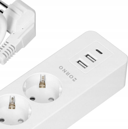 Orno Tuya Καλωδιο Smart Πολύπριζο 3 Θέσεων με 2 USB-A