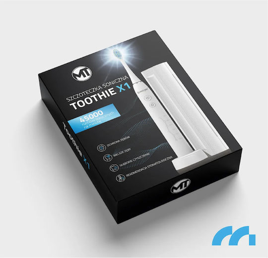 Periuță de dinți electrică sonică Maltec Toothie X1 cu 6 capete 6 programe diferite 45.000 vibrații pe minut cu husă inclusă Alb