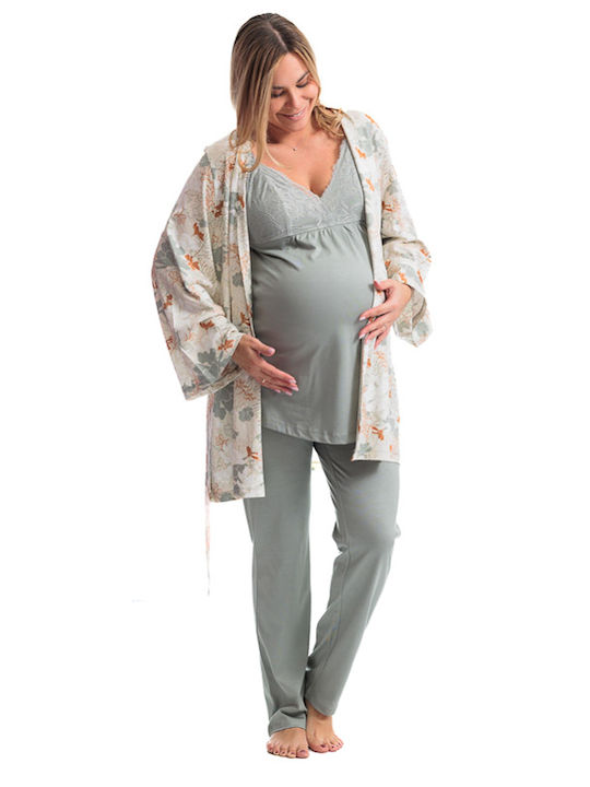 Angel's Secret Pajamas with Maternity Robe & Nursing in Green color