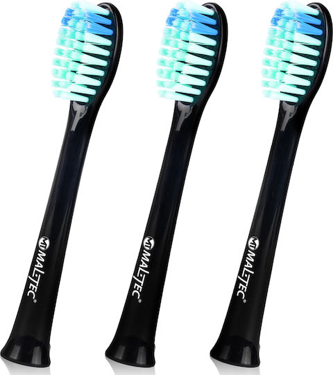 Set 3x Capete de Periuță de Dinți Sonic Universale Maltec Peri Densi Ideal pentru Dinți Sensibili Gingii Negru