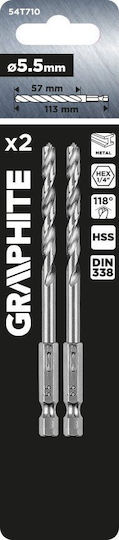 Graphite Комплект 2 Свредла с Шестоъгълна Опашка за Метал