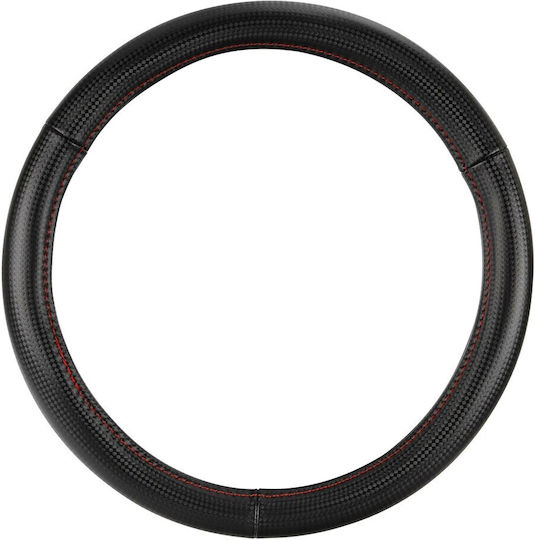 Καλυμμα Τιμονιου Racing Premium Red M 37-39cm Συνθετικο Δερμα Skeentex Μαυρο Κοκκινο Carbon Look Lampa 1 Τεμ