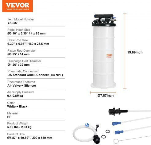 Vevor 6.5L Pneumatic Manual Fluid Extractor Oil Change for Cars Sdcyq7lqd20083x6nv0