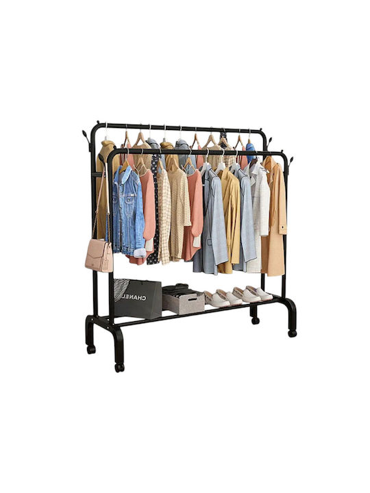 Wheeled Floor Garment Rack made of Metal Black 110x45x150cm