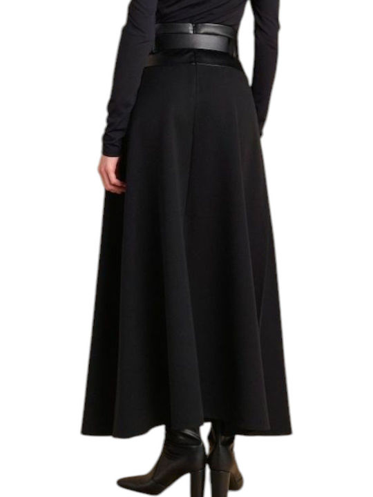 Attrattivo Leather High-waisted Maxi Skirt in Black Color