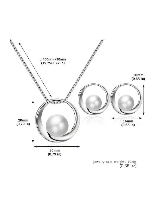 Set mit Halskette & Ohrringe aus Silber mit Perlen