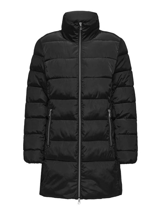 Women's Long Puffer Jacket for Winter with Hood Black