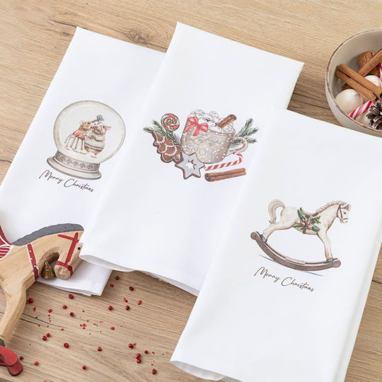 Prosoape de Bucătărie de Crăciun Let It Snow Set de 3 Albe