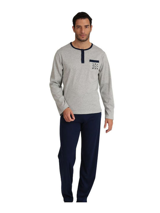 Lydia Creations Men's Winter Cotton Pajamas Set Navy Blue