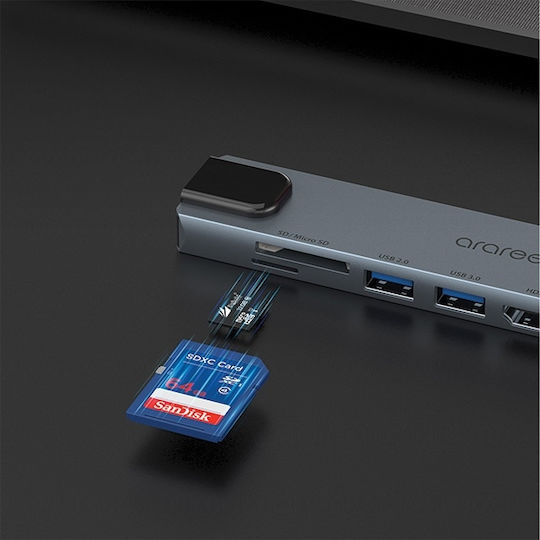 Araree AM81 USB-C Stație de andocare cu 4K PD Ethernet Gri