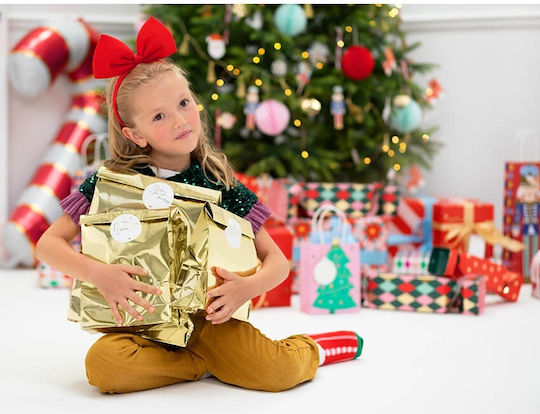 PartyDeco Paper Christmas Bag for Gift Gold 3pcs