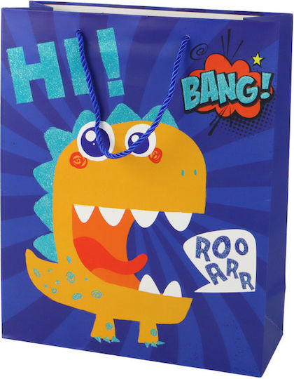 Blue Dinosaur Paper Gift Bag 32cm X 26cm X 10cm