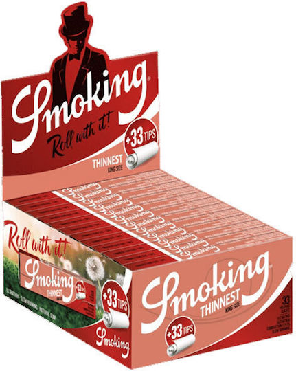 Smoking King Size Thinnest Red Χαρτάκια Στριφτού Τσιγάρου King Size με Τζιβάνες 33 φύλλα 24τμχ